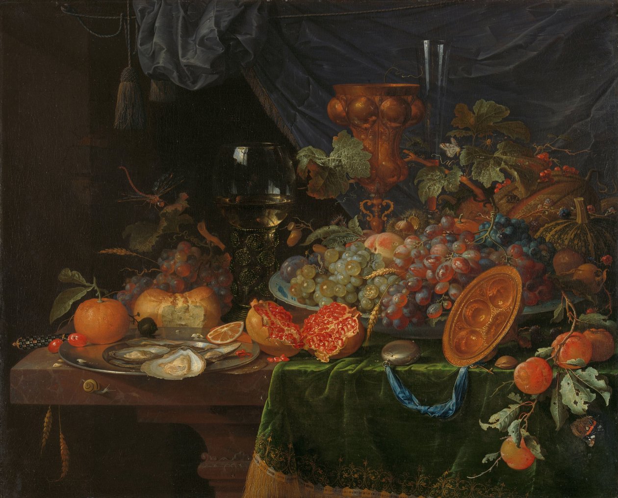 水果与牡蛎静物画 作者 亚伯拉罕·米尼翁（Abraham Mignon）