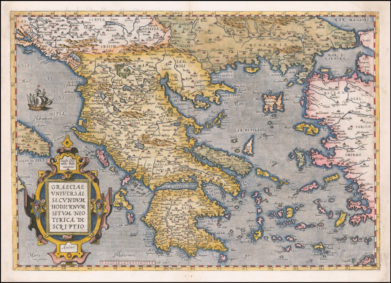 亚伯拉罕-奥特留斯绘制的 1584 年希腊和爱琴海地图 作者 亚伯拉罕·奥特里乌斯（Abraham Ortelius）