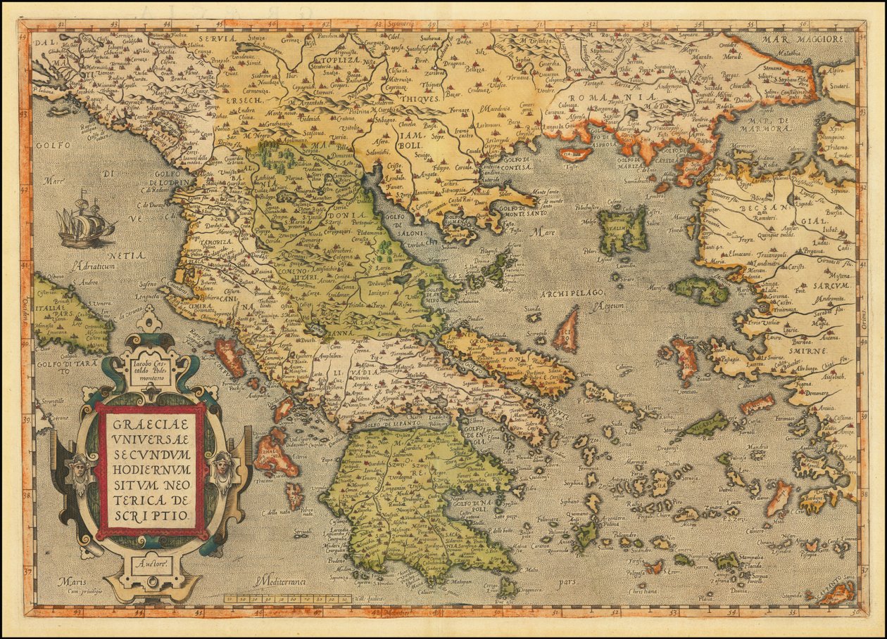 亚伯拉罕-奥特留斯绘制的 1584 年希腊地图 作者 亚伯拉罕·奥特里乌斯（Abraham Ortelius）
