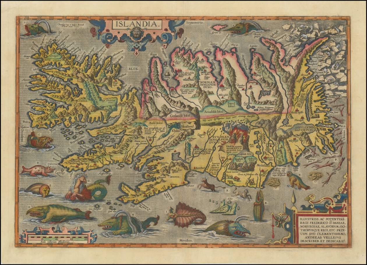 亚伯拉罕-奥特留斯绘制的 1591 年冰岛地图 作者 亚伯拉罕·奥特里乌斯（Abraham Ortelius）