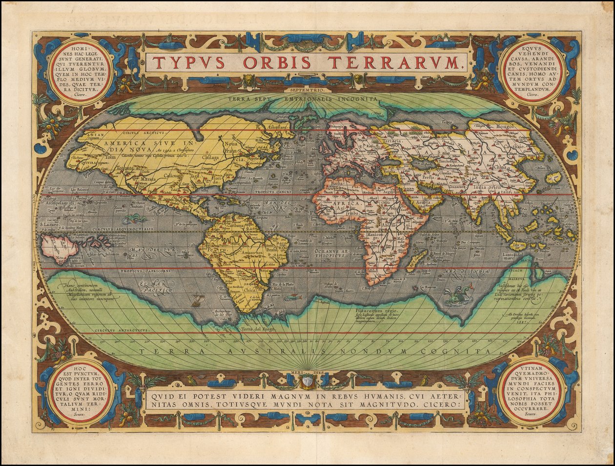 亚伯拉罕-奥特留斯 Typus Orbis Terrarum 出版物 安特卫普 1598 年 作者 亚伯拉罕·奥特里乌斯（Abraham Ortelius）