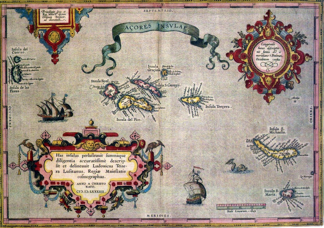 亚速尔群岛老地图 作者 亚伯拉罕·奥特里乌斯（Abraham Ortelius）