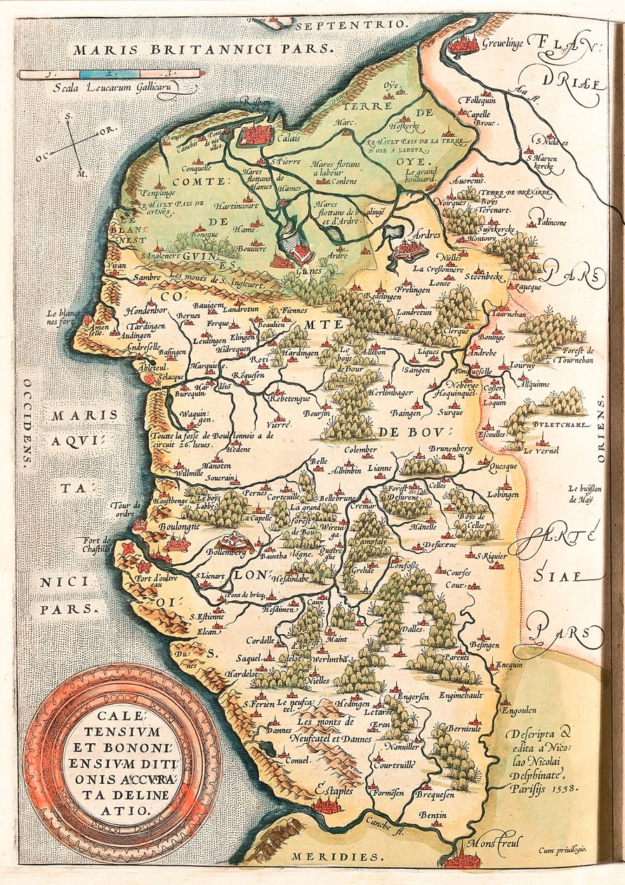 加勒比地区的 Caletensium 和 Nova Bolognese 国家地理地图 Boulonnais 领土（Comte de Boulogne）、Artois 和法国佛兰德斯（法国），包括加来、拱门、Greuelinge、Etaples 和 Montrcuil 的地方......取自“Theater Or 作者 亚伯拉罕·奥特里乌斯（Abraham Ortelius）