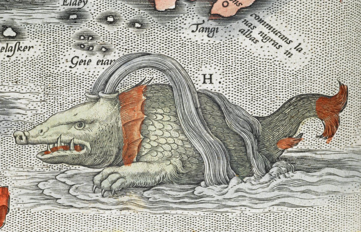 Typus orbis terrarum]（画册主标题，包含 90 幅地图）中的海怪细节 作者 亚伯拉罕·奥特里乌斯（Abraham Ortelius）
