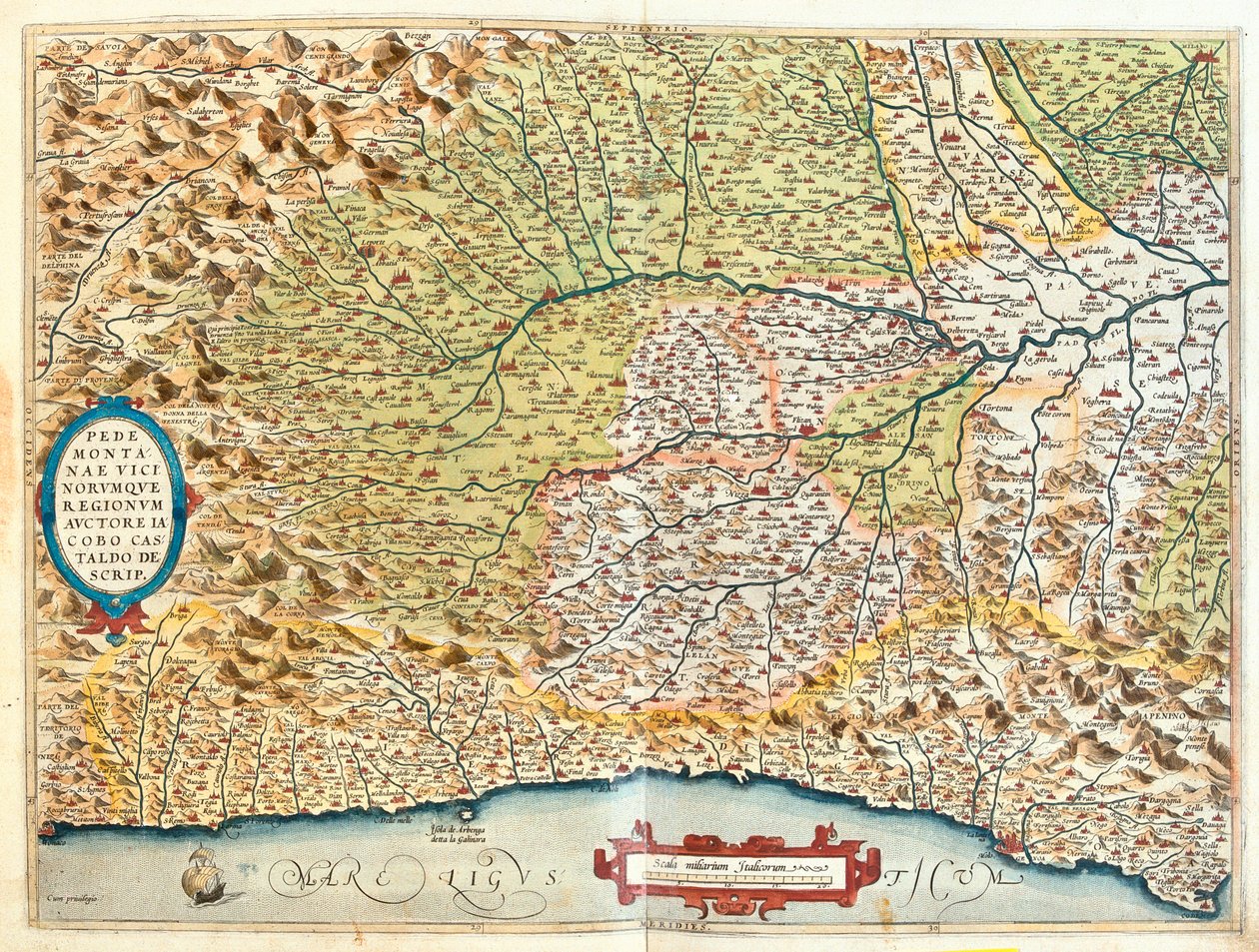 法国（大区：罗讷-阿尔卑斯大区、普罗旺斯-阿尔卑斯-蓝色海岸大区），意大利（大区：利古里亚中西部、皮埃蒙特大区、伦巴第大区西部、艾米利亚-罗马涅大区西部） 作者 亚伯拉罕·奥特里乌斯（Abraham Ortelius）