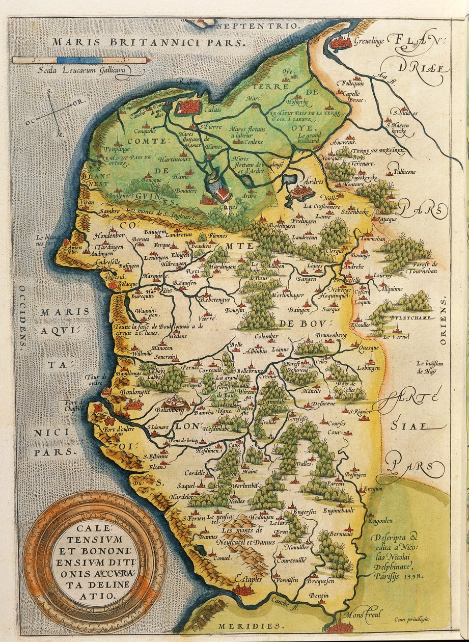 加来地区的地图，来自亚伯拉罕-奥特留斯的Theatrum Orbis Terrarum。 作者 亚伯拉罕·奥特里乌斯（Abraham Ortelius）