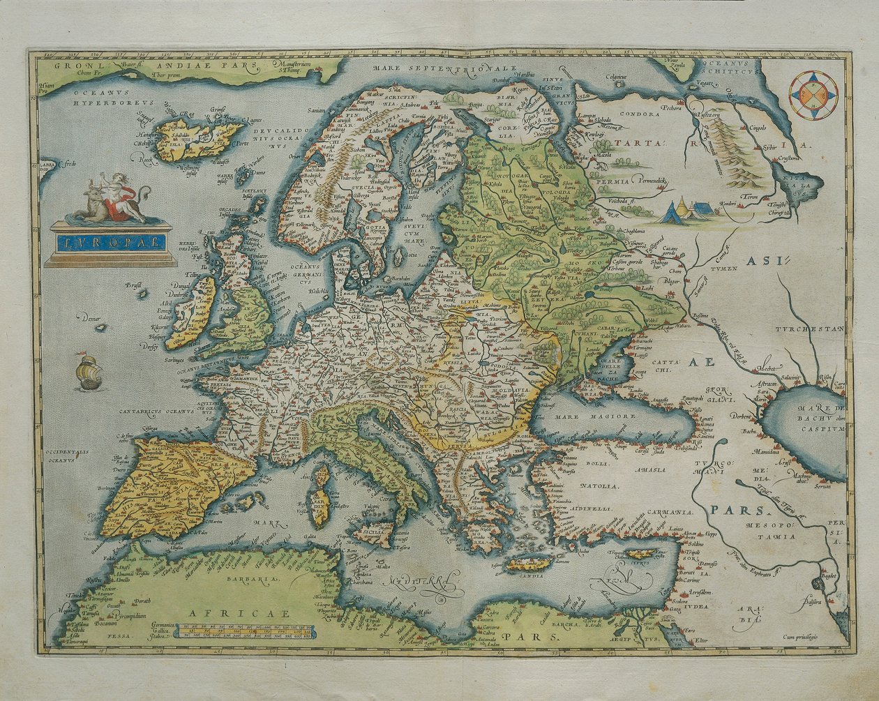 欧洲地图，摘自亚伯拉罕-奥特留斯的《地球地图》（Theatrum Orbis Terrarum）。 作者 亚伯拉罕·奥特里乌斯（Abraham Ortelius）