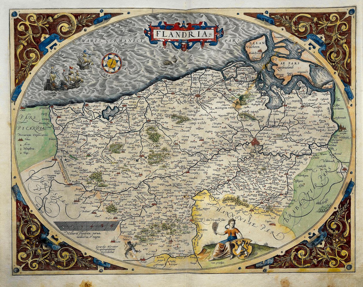 佛兰德斯地图，出自亚伯拉罕-奥特留斯的《奥比斯地图》（Theatrum Orbis Terrarum）。 作者 亚伯拉罕·奥特里乌斯（Abraham Ortelius）