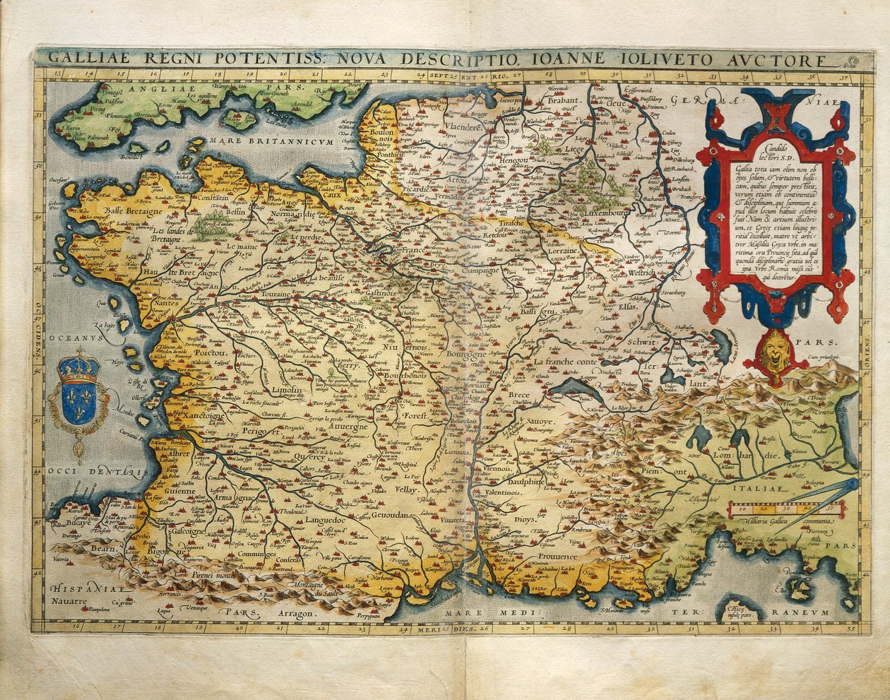 法国地图，摘自亚伯拉罕-奥特留斯的《世界地图》（Theatrum Orbis Terrarum）。 作者 亚伯拉罕·奥特里乌斯（Abraham Ortelius）