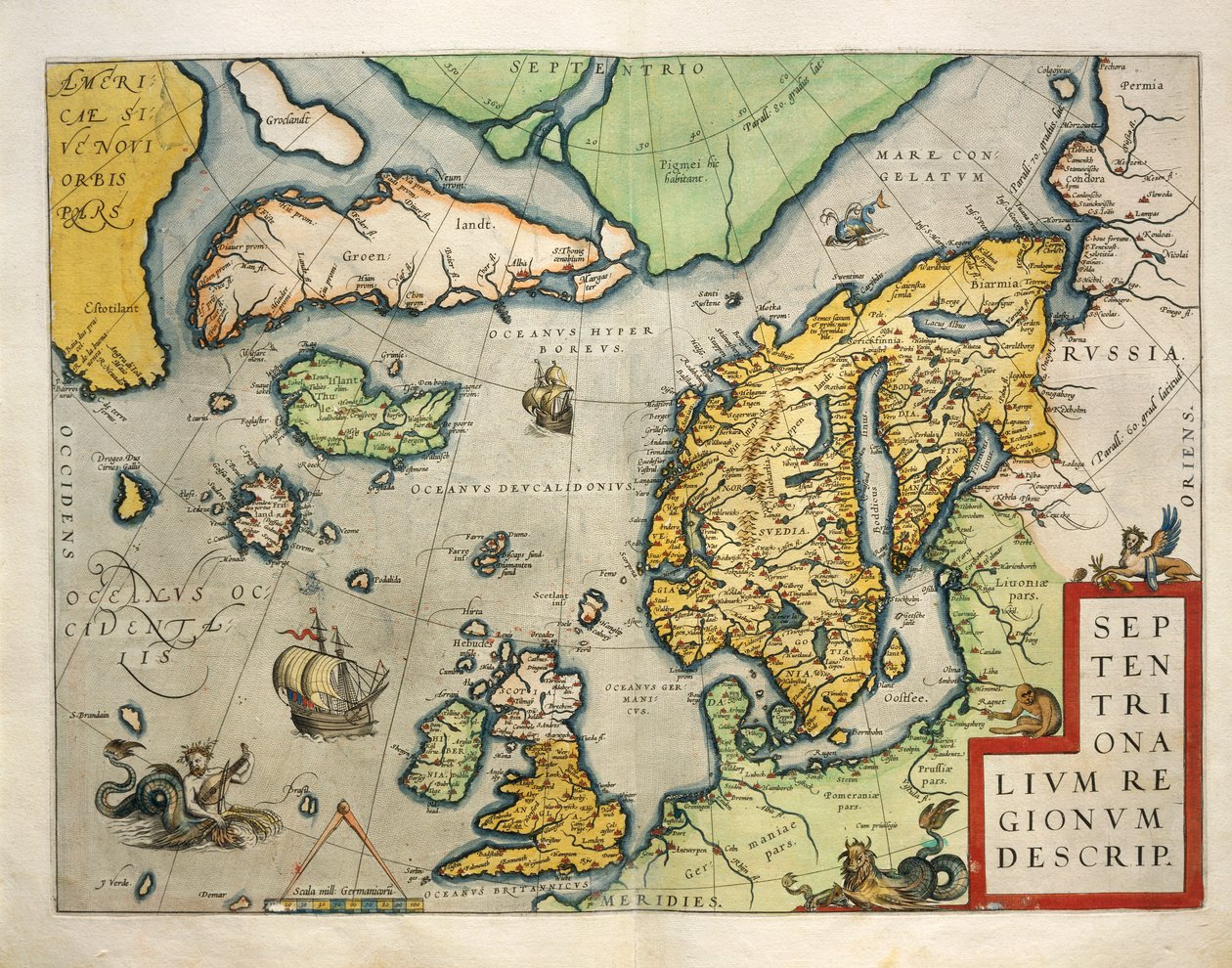 北欧地图，来自 Theatrum Orbis Terrarum 由亚伯拉罕·奥特柳斯 (Abraham Ortelius) 绘制 作者 亚伯拉罕·奥特里乌斯（Abraham Ortelius）