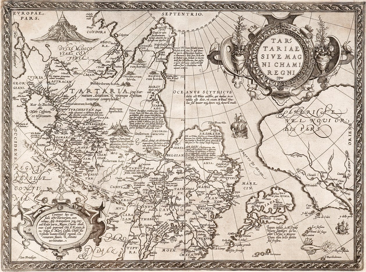 地图俄罗斯的距离：旧世界，1598 作者 亚伯拉罕·奥特里乌斯（Abraham Ortelius）