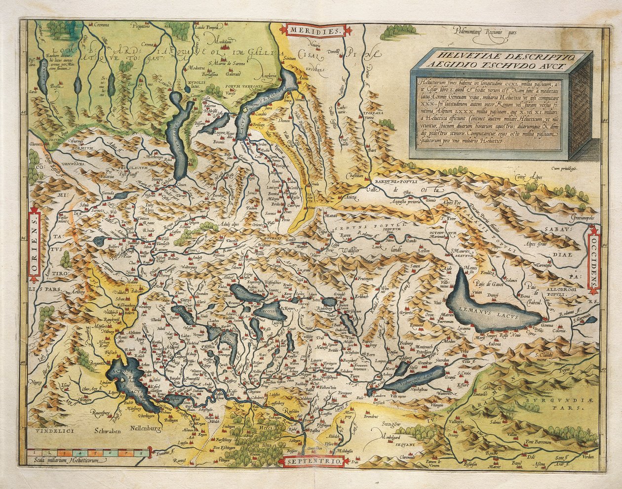 瑞士地图，摘自亚伯拉罕-奥特留斯的《世界地图》（Theatrum Orbis Terrarum）。 作者 亚伯拉罕·奥特里乌斯（Abraham Ortelius）