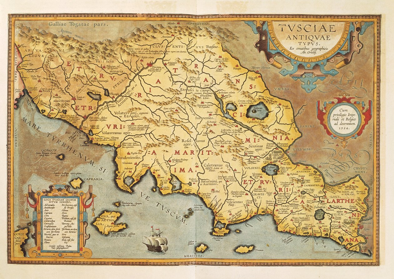 亚伯拉罕-奥特留斯的《奥比斯地图》中的托斯卡亚地图 作者 亚伯拉罕·奥特里乌斯（Abraham Ortelius）