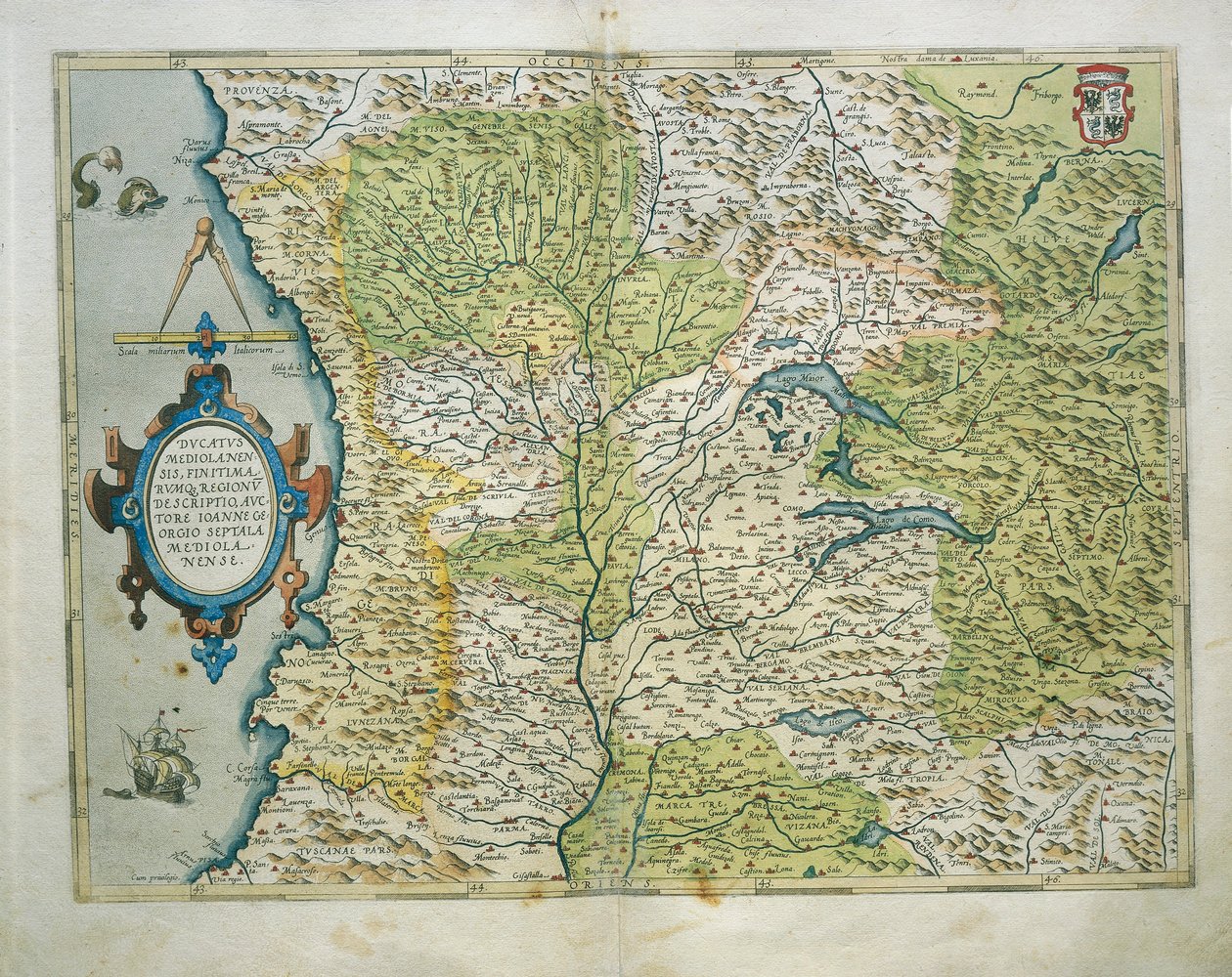 意大利米兰公国地图，摘自亚伯拉罕-奥特留斯的《地球地图》（Theatrum Orbis Terrarum）。 作者 亚伯拉罕·奥特里乌斯（Abraham Ortelius）