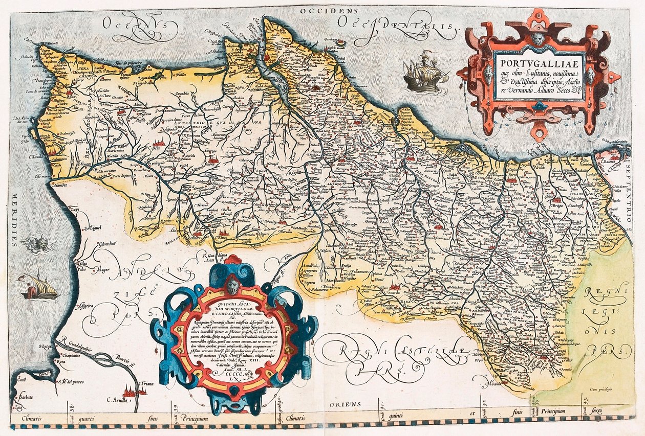 来自“Theatrum Orbis Terrarum”的葡萄牙领土的葡萄牙地理地图，由亚伯拉罕·奥尔特留斯（Oertel、Ortell 或 Ortel 作者 亚伯拉罕·奥特里乌斯（Abraham Ortelius）