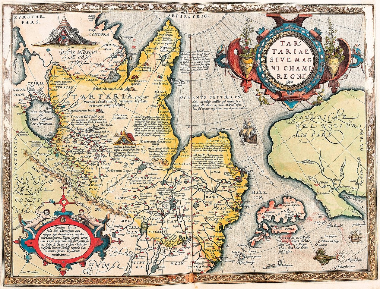 Tartariae ssivi 大火腿王国类型的鞑靼领土地理地图来自 Gerard Mercator（Oertel、Ortello 或 Ortel）的“Atlas” 作者 亚伯拉罕·奥特里乌斯（Abraham Ortelius）