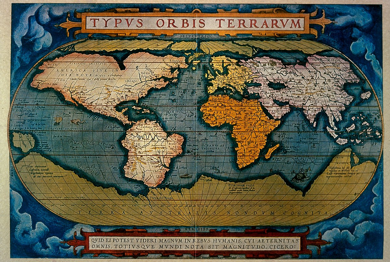 Planisphere，Anversa的制图，1571年 作者 亚伯拉罕·奥特里乌斯（Abraham Ortelius）