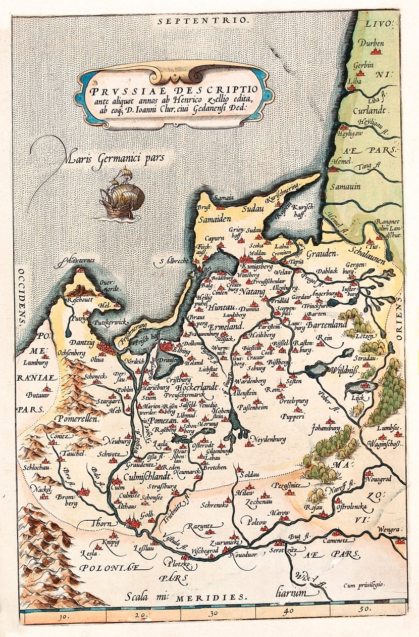 Thietmarsiae, Holsaticae regionis 缔约方 typus 波兰北部领土的地理地图与城市 Dantzig (Dantzig, Gdansk) 取自亚伯拉罕·奥尔特留斯 (Oertel, Ortell 或 Ortel) 的“Theatrum Orbis Terrarum” 作者 亚伯拉罕·奥特里乌斯（Abraham Ortelius）