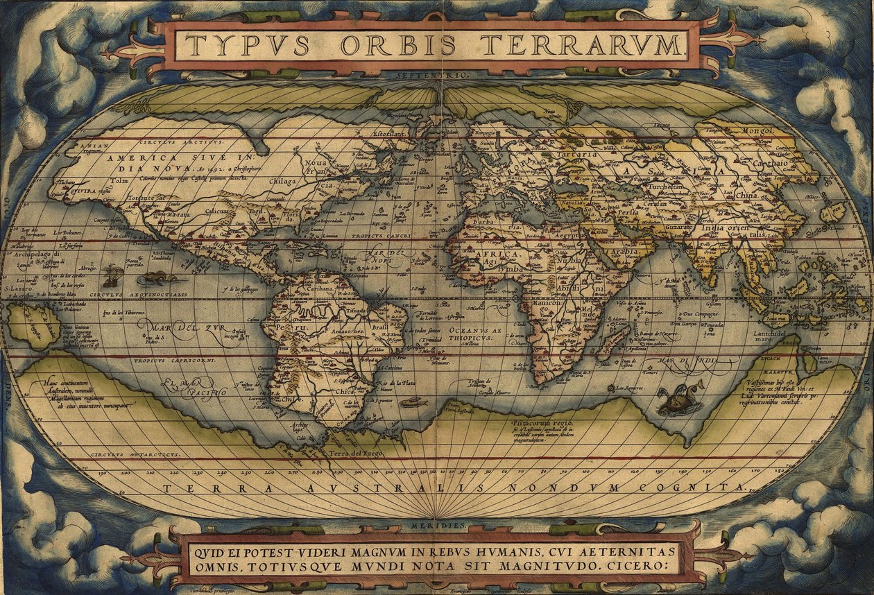 世界地图类型Orbis Terrarvm 作者 亚伯拉罕·奥特里乌斯（Abraham Ortelius）