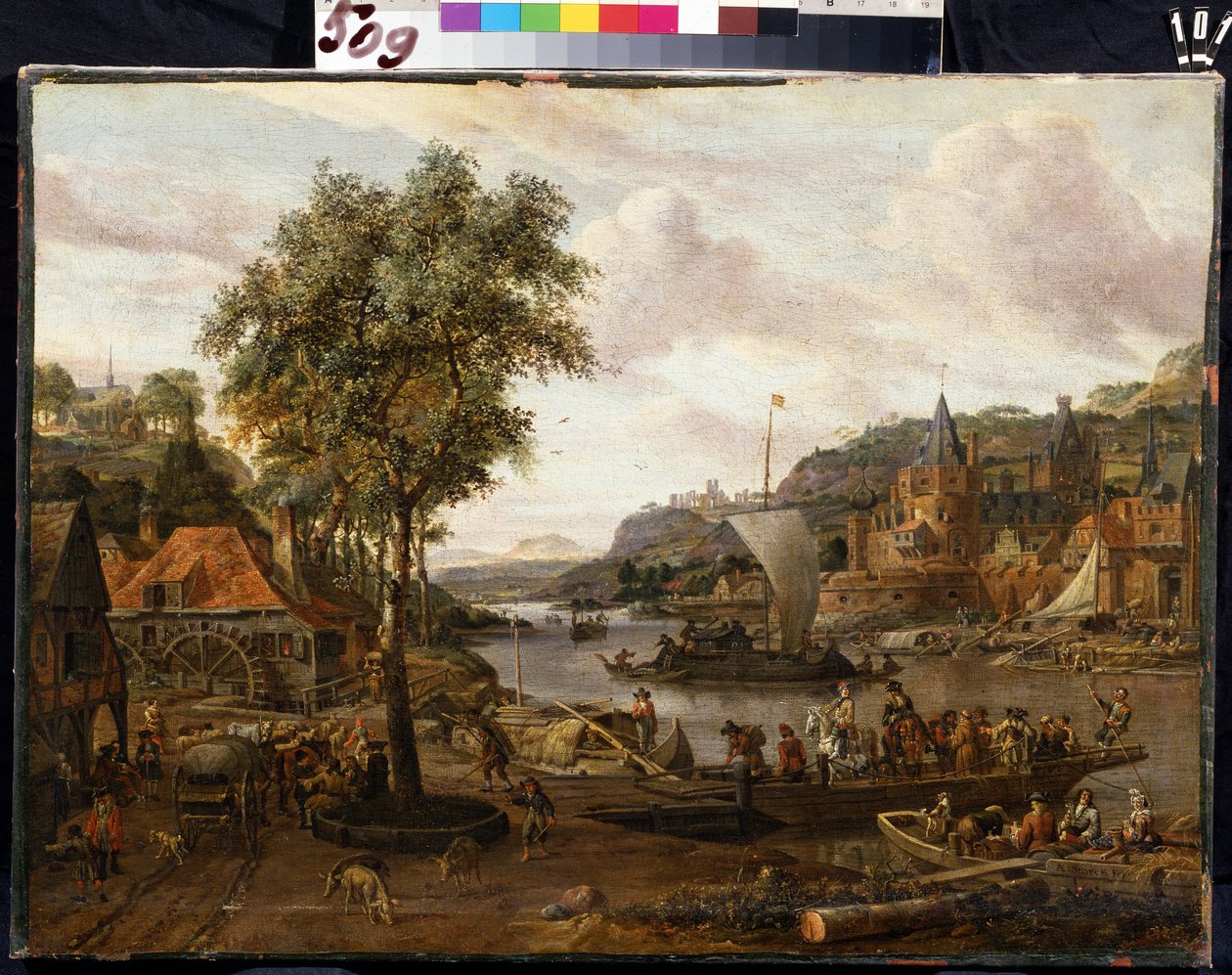 帆船亚伯拉罕-斯托克（1635-1710 年）的画作。布面油画，48 x 69 厘米，17 世纪末至 18 世纪初。弗拉芒画派，巴洛克艺术。圣彼得堡冬宫博物馆。 作者 亚伯拉罕·斯托克