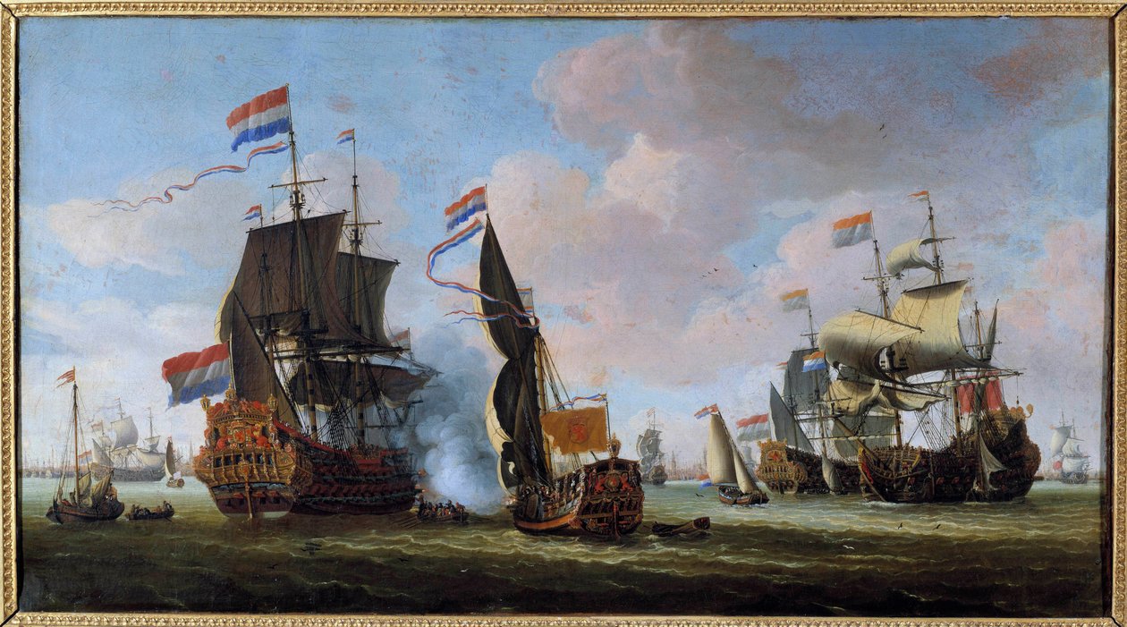 海洋：海战场景亚伯拉罕·斯托克 (1635-1710) 绘画，17 世纪昂热，美术博物馆 作者 亚伯拉罕·斯托克