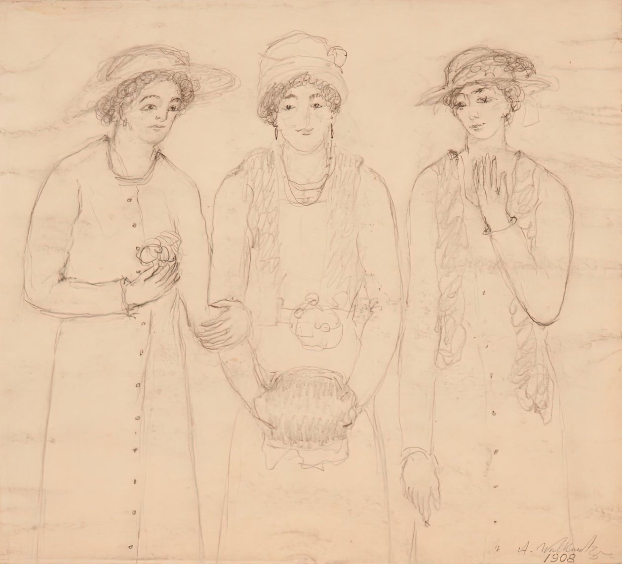 三个女人》，1908年。 作者 亚伯拉罕·沃科维茨
