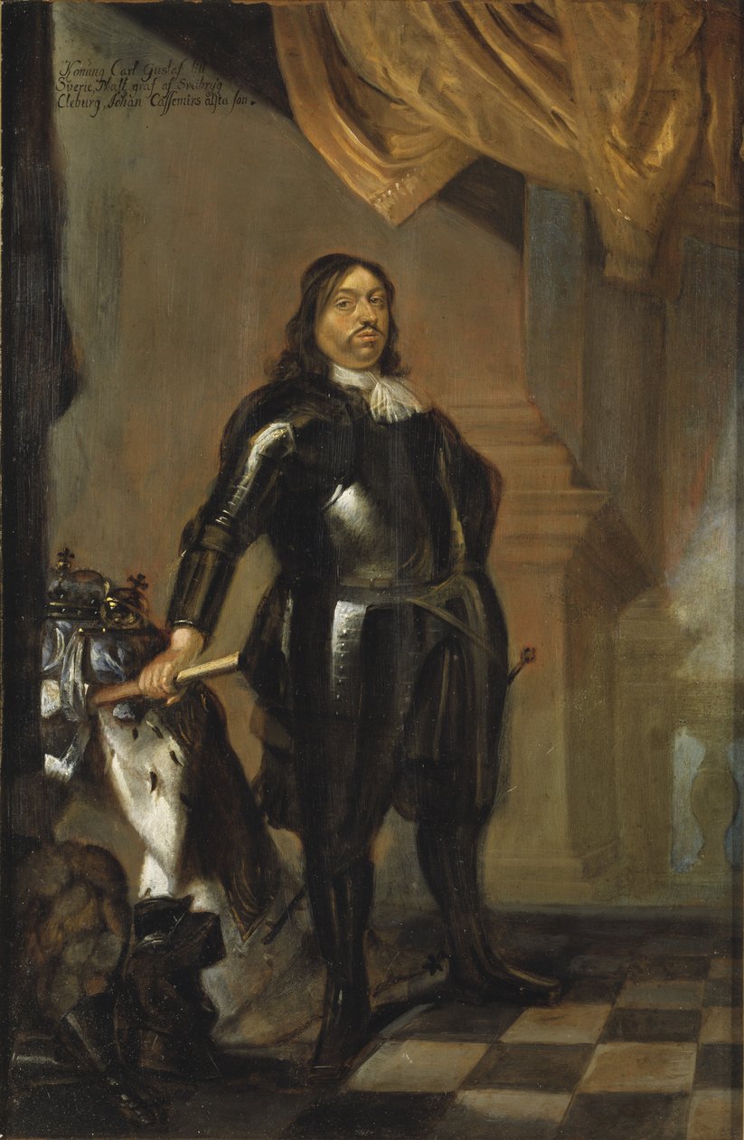 Charles X Gustave, roi de Suede - 瑞典国王查尔斯十世古斯塔夫 (1622-1660) 的肖像，由亚伯拉罕 (Wuchters) 创作 (1610-1682)。 17世纪中期铜版油画。尺寸：35x23厘米。 斯德哥尔摩国家博物馆 作者 亚伯拉罕·沃克特斯