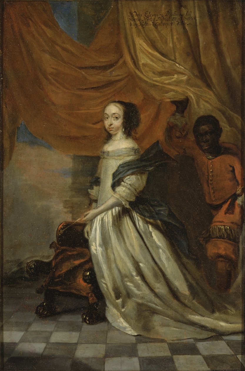 瑞典女王Hedvig Eleonora of Holstein-Gottorp（1636-1715）的肖像，由Wuchters, Abraham（1610-1682）绘制。铜上油彩。尺寸：35x23厘米。斯德哥尔摩国家博物馆 作者 亚伯拉罕·沃克特斯