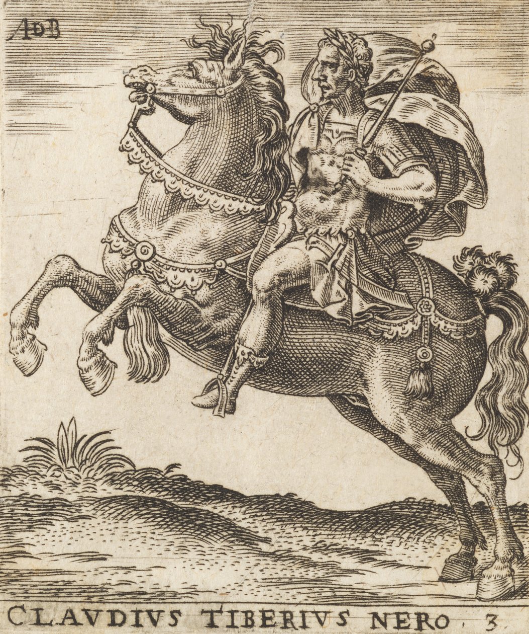 Claudius Tiberius Nero，来自《马背上的十二个凯撒》，约1565-1587., 约1565-1587. 作者 亚伯拉罕·德·布鲁因