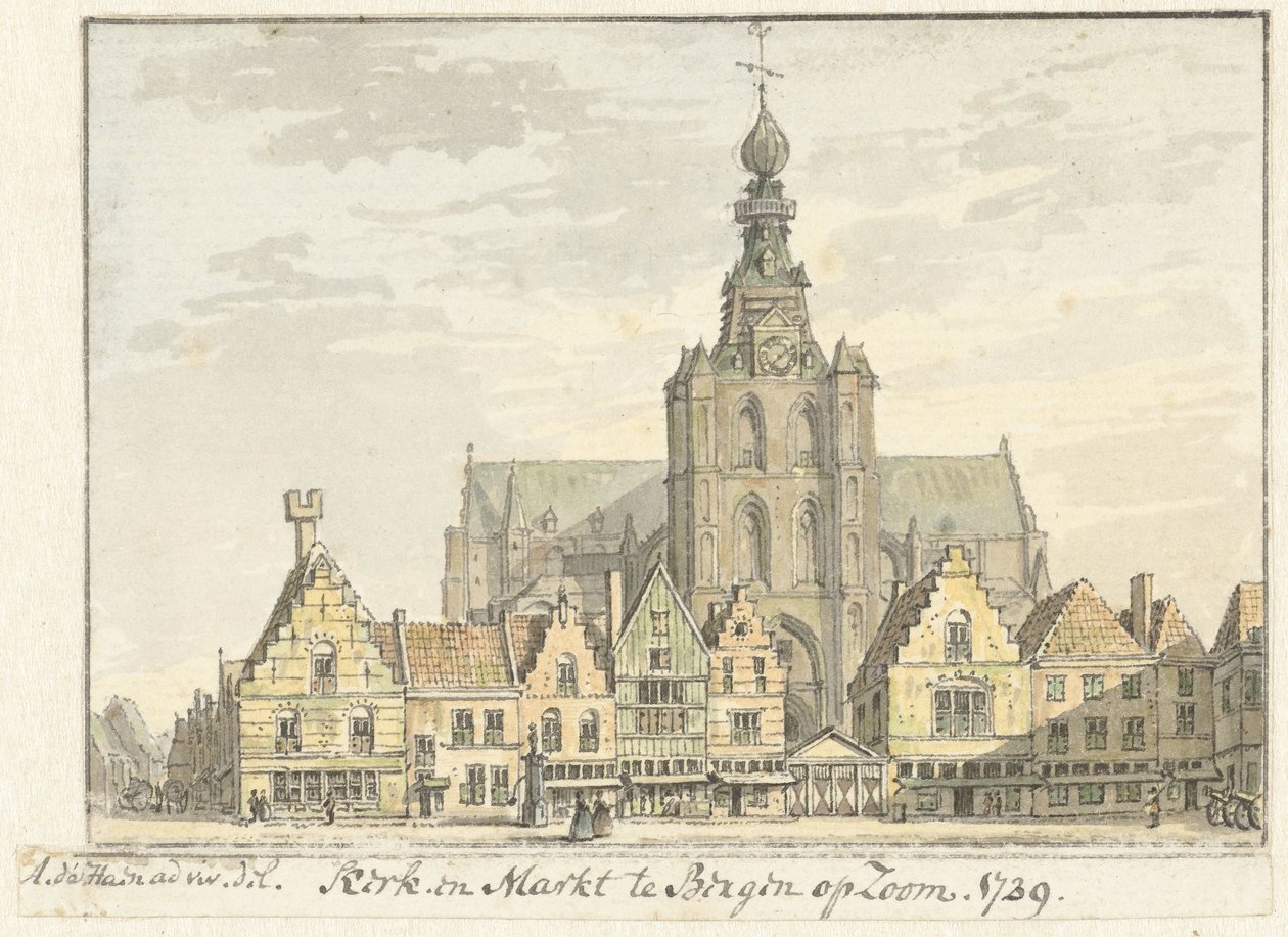 Bergen op Zoom 的教堂和市场 作者 亚伯拉罕·德海恩 (II)