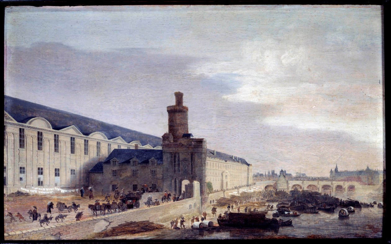 Porte Neuve 和 Galerie du Louvre 的景色，大约在 1640 年 Entrée du Louvre 附近，位于塞纳河畔。 Abraham de Verwer (1600-1650) 1640 Dim. 0.37 x 0.59 m 巴黎，Musee Carnavalet 作者 亚伯拉罕·德·韦维尔