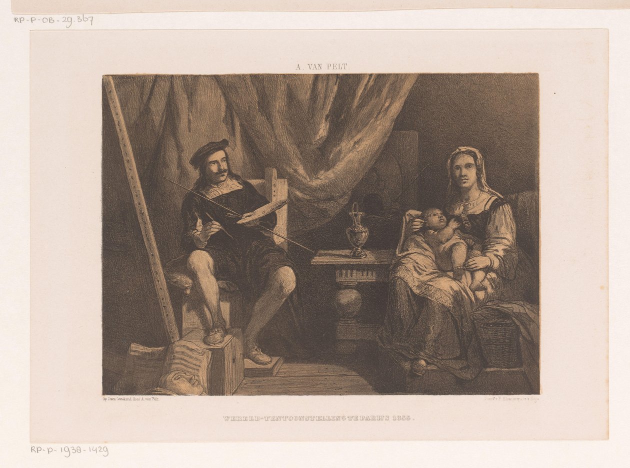 画家与妻子和孩子在他的工作室 1855 年巴黎世界博览会（系列名称） 作者 亚伯拉罕·范佩尔特