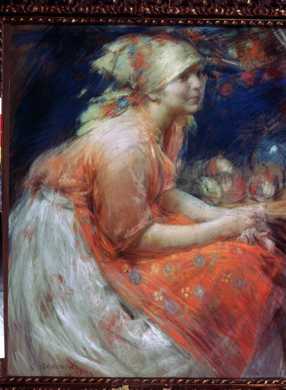 农家女孩Abram Yefimovich Arkhipov（1862-1930 年）的画作。布面粉彩，88 x 71 厘米 作者 亚伯兰·埃菲莫维奇·阿尔希波夫