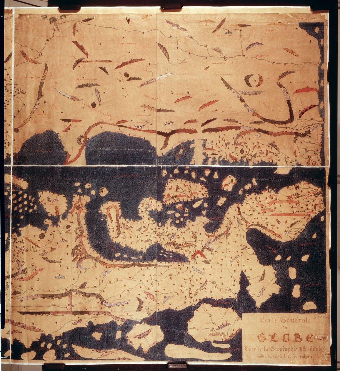 Arabe女士2221 fol.203 und 204地中海，欧洲和非洲地图，1300 作者 阿布·穆罕默德·伊德里西或埃德里西