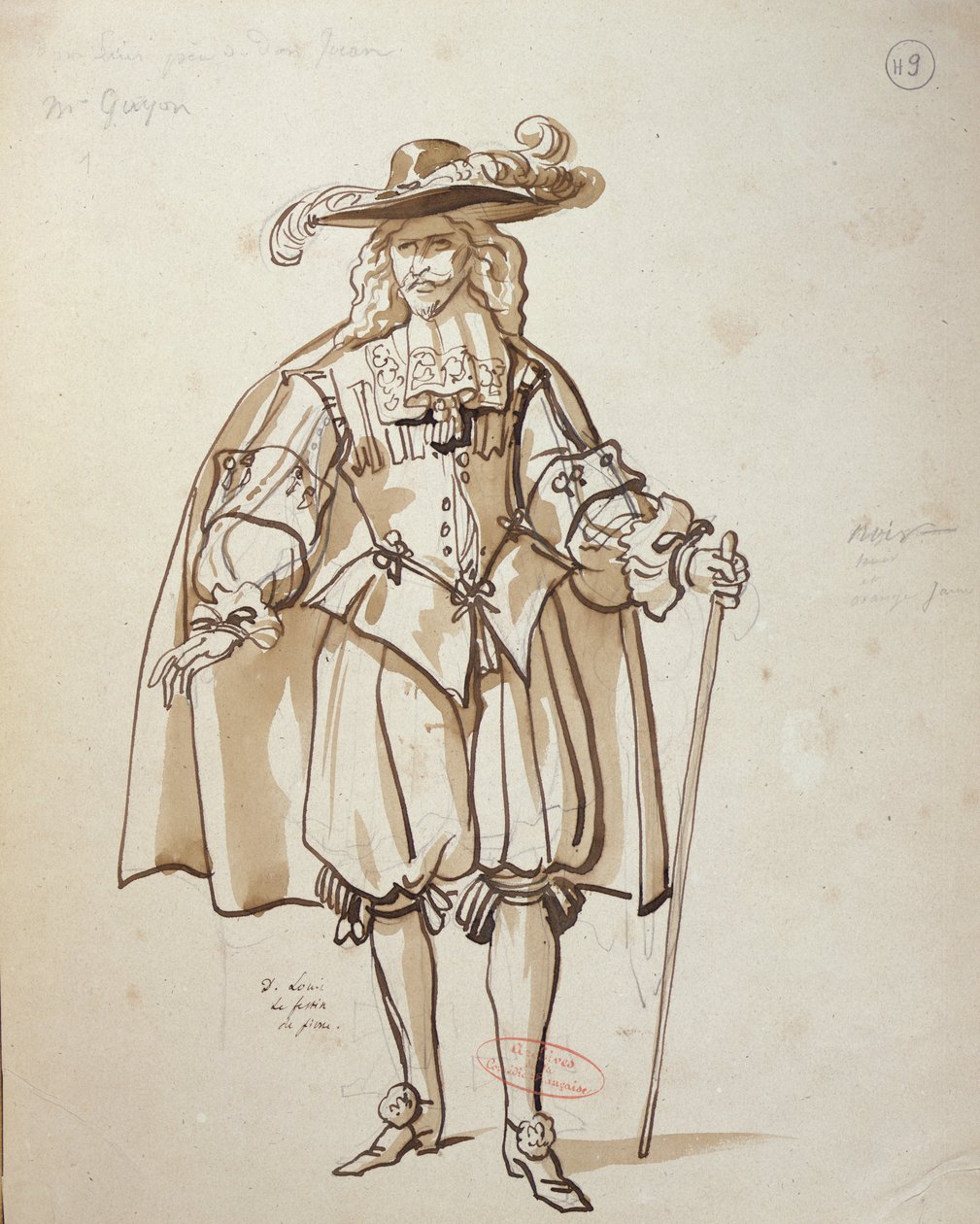 莫里哀（1622-73）在Comedie Francaise（笔墨水和纸上写字）1847年制作&39;Don Juan&39;的服装设计 作者 阿基尔·德维里亚