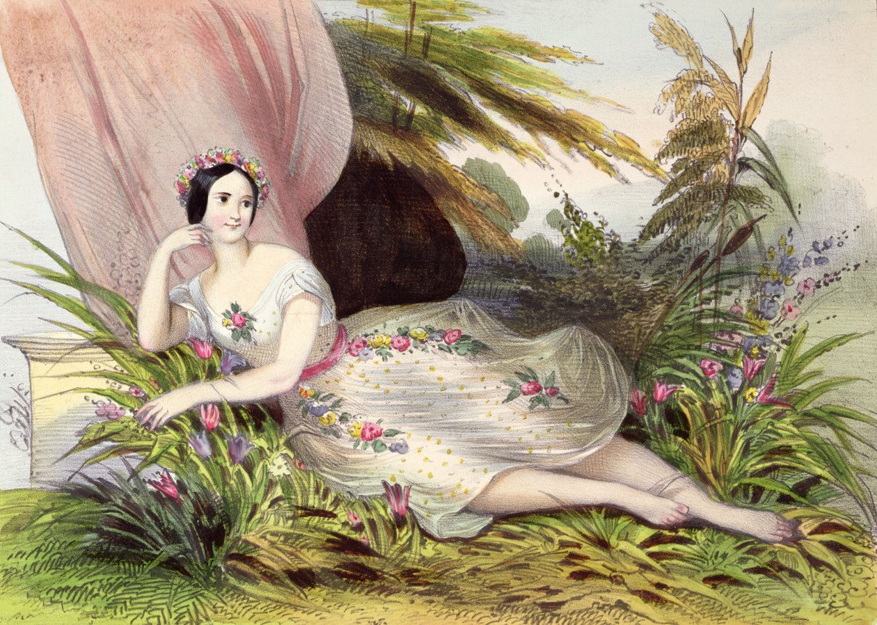 Maria Taglioni（1804-84）在&39;花卉场景&39;中，来自&39;Album de l&39;Opera&39;，19世纪中叶 作者 阿基尔·德维里亚