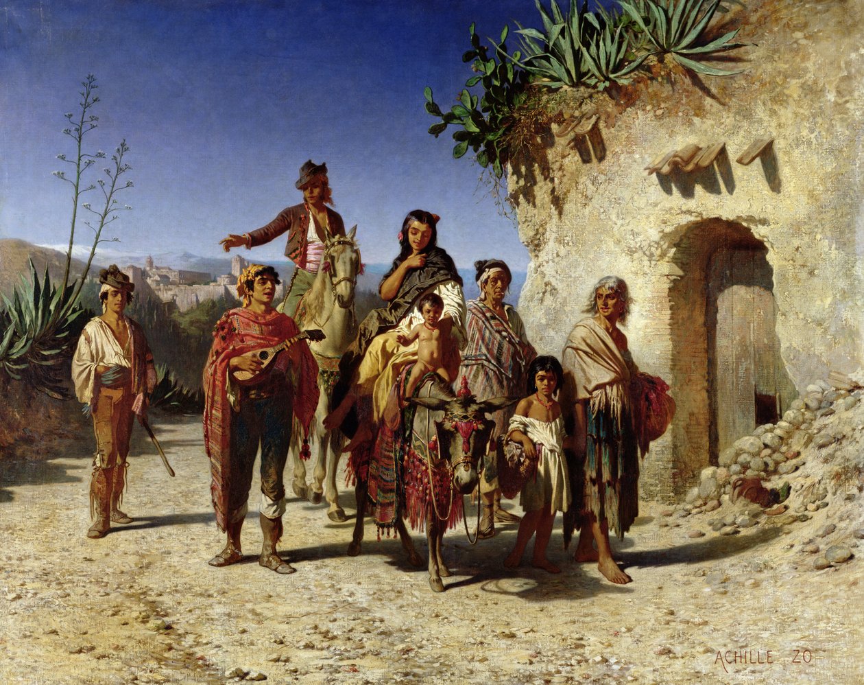 道路上的一个吉普赛家庭，c.1861 作者 阿基里·佐（Achille Zo）