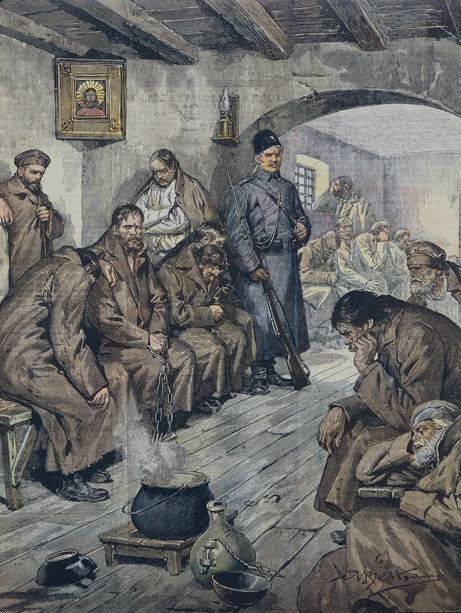 贝尔特梅，阿基里斯（1871-1945）。为争取结核病同伴的自由而绝食的俄罗斯囚犯。插图：A.Beltrame，《科里埃的多米尼克》，6月19日 作者 阿基里·贝尔特拉姆（Achille Beltrame）