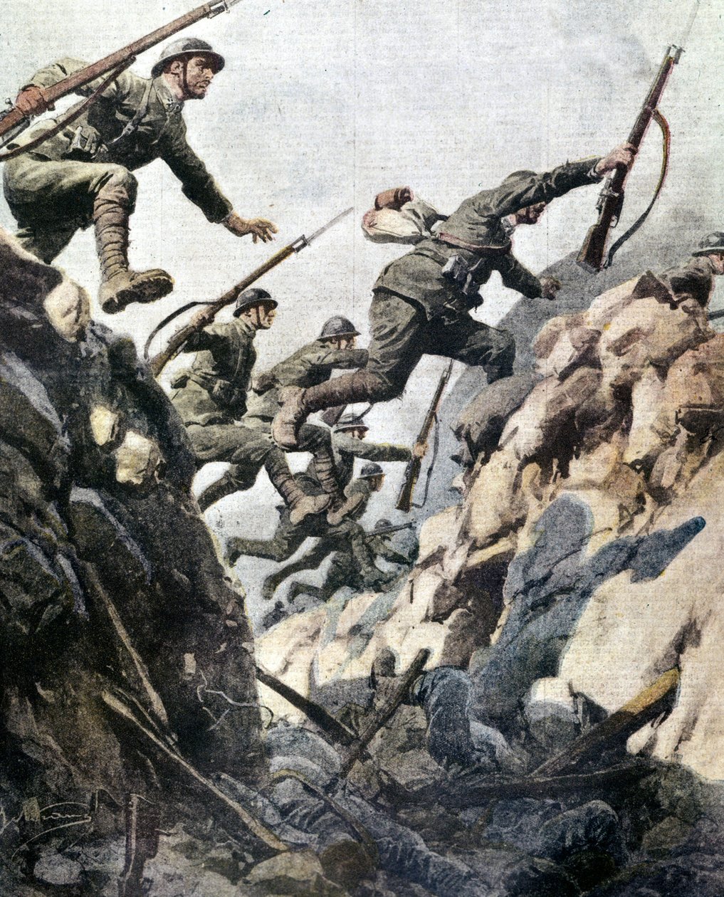 Ortigara之战（1917年6月）。图版由A. Beltrame制作。 作者 阿基里·贝尔特拉姆（Achille Beltrame）