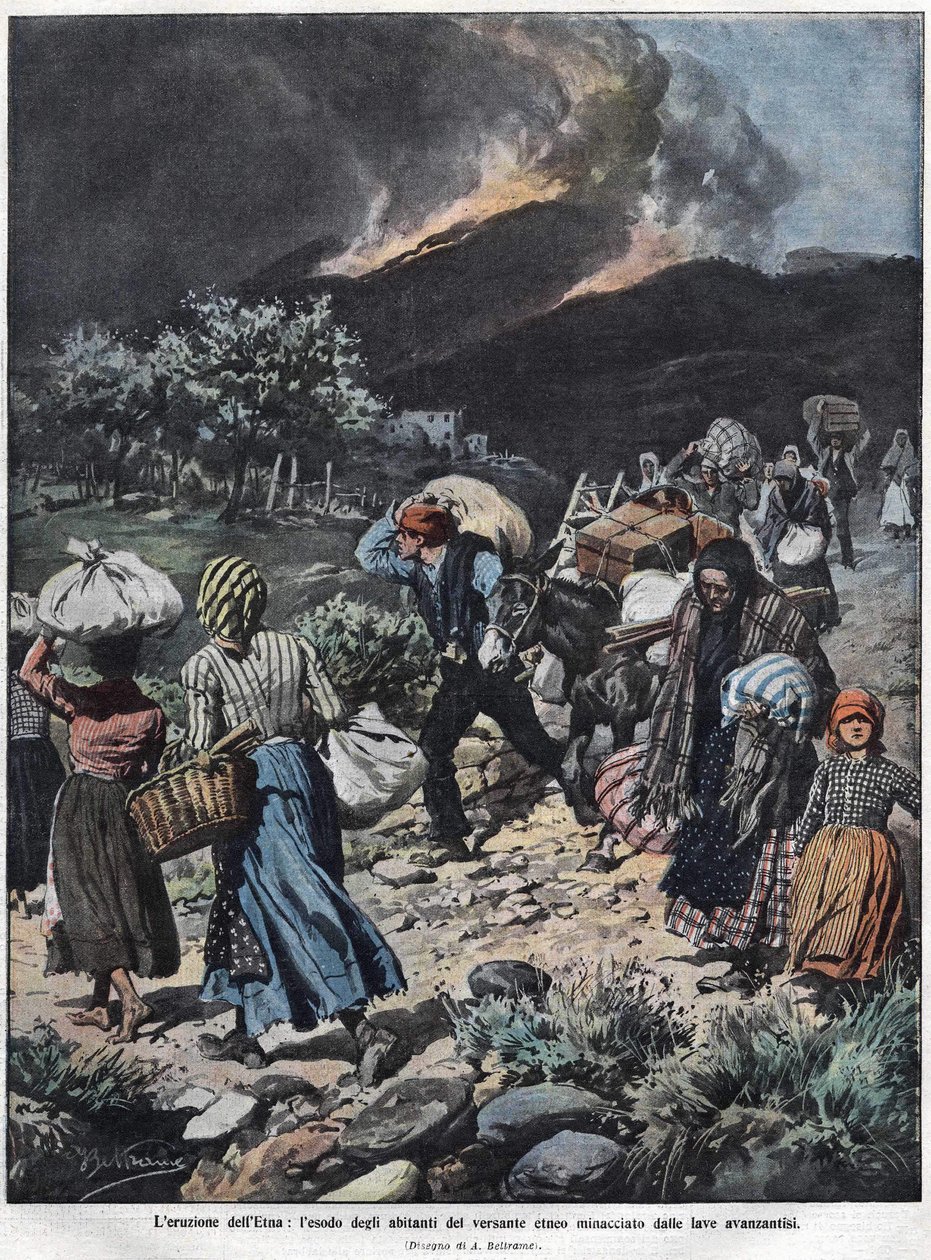 Eruption of Etna in 1910. Illustration by Achilles Beltrame. 作者 阿基里·贝尔特拉姆（Achille Beltrame）