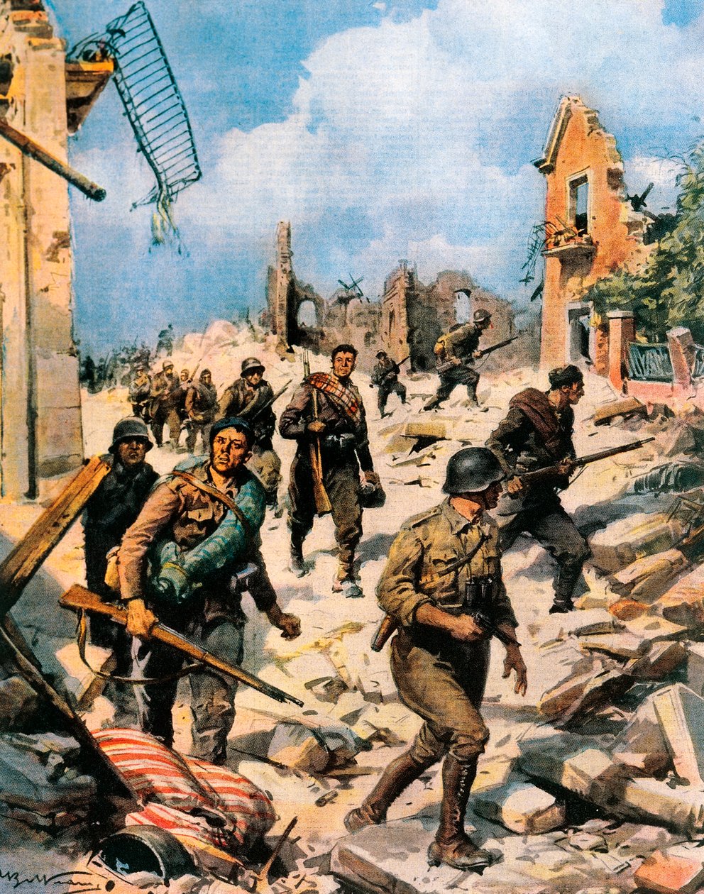 西班牙内战期间在特鲁埃尔的战斗，Achille Beltrame（1871-1945）来自La Domenica del Corriere。 作者 阿基里·贝尔特拉姆（Achille Beltrame）