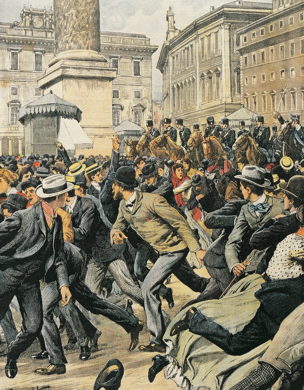 罗马的普通工人罢工，作者 Achille Beltrame，插图，插画家 Achille Beltrame (1871-1945)，来自 La Domenica del Corriere 作者 阿基里·贝尔特拉姆（Achille Beltrame）