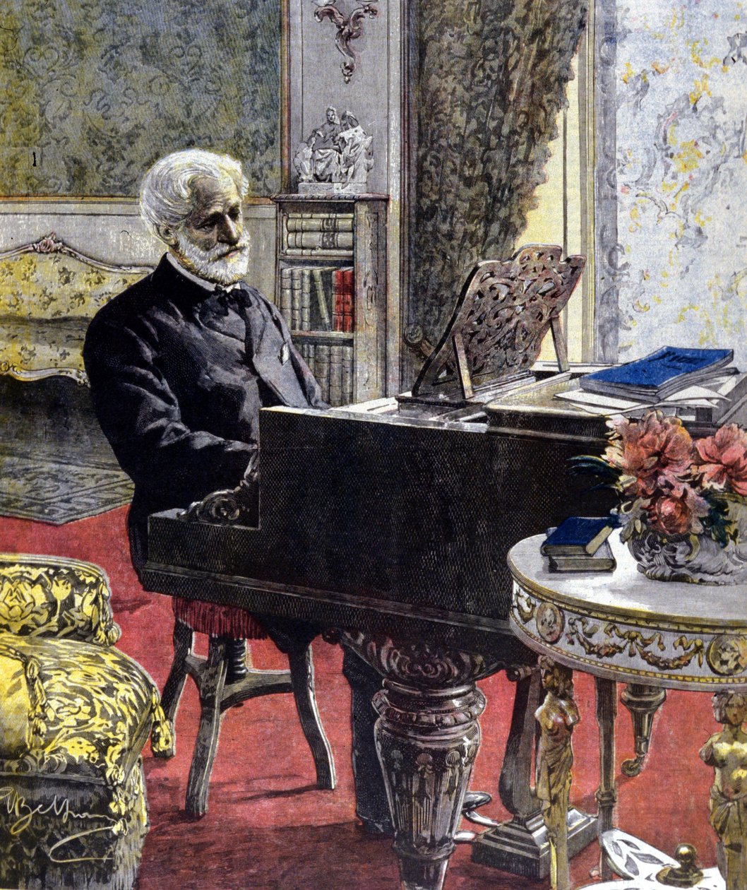 朱塞佩-威尔第于1899年在米兰。插图：Achille Beltrame。 作者 阿基里·贝尔特拉姆（Achille Beltrame）