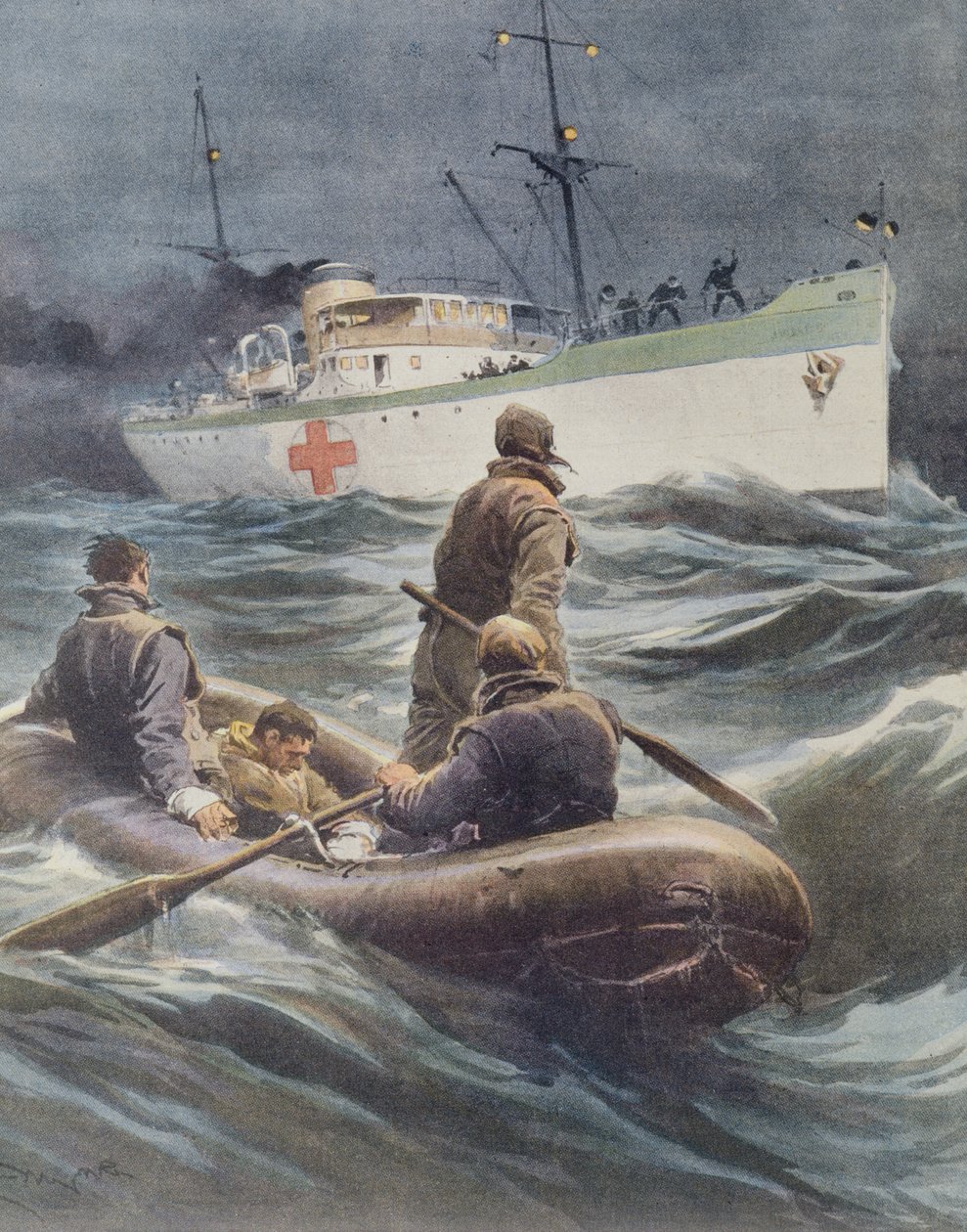 意大利医院船上的伤员，Achille Beltrame，插图，插画家 Achille Beltrame（1871-1945），来自 La Domenica del Corriere，1941 年 3 月 23 日 作者 阿基里·贝尔特拉姆（Achille Beltrame）
