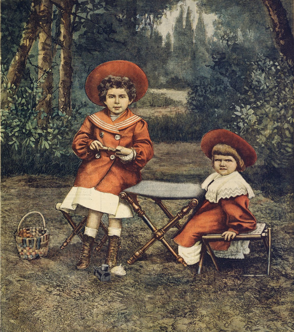 国王的女儿Jolanda和Mafalda公主在Quirinale的花园里，由Achille Beltrame（1871-1945）拍摄，来自La Domenica del Corriere。 作者 阿基里·贝尔特拉姆（Achille Beltrame）