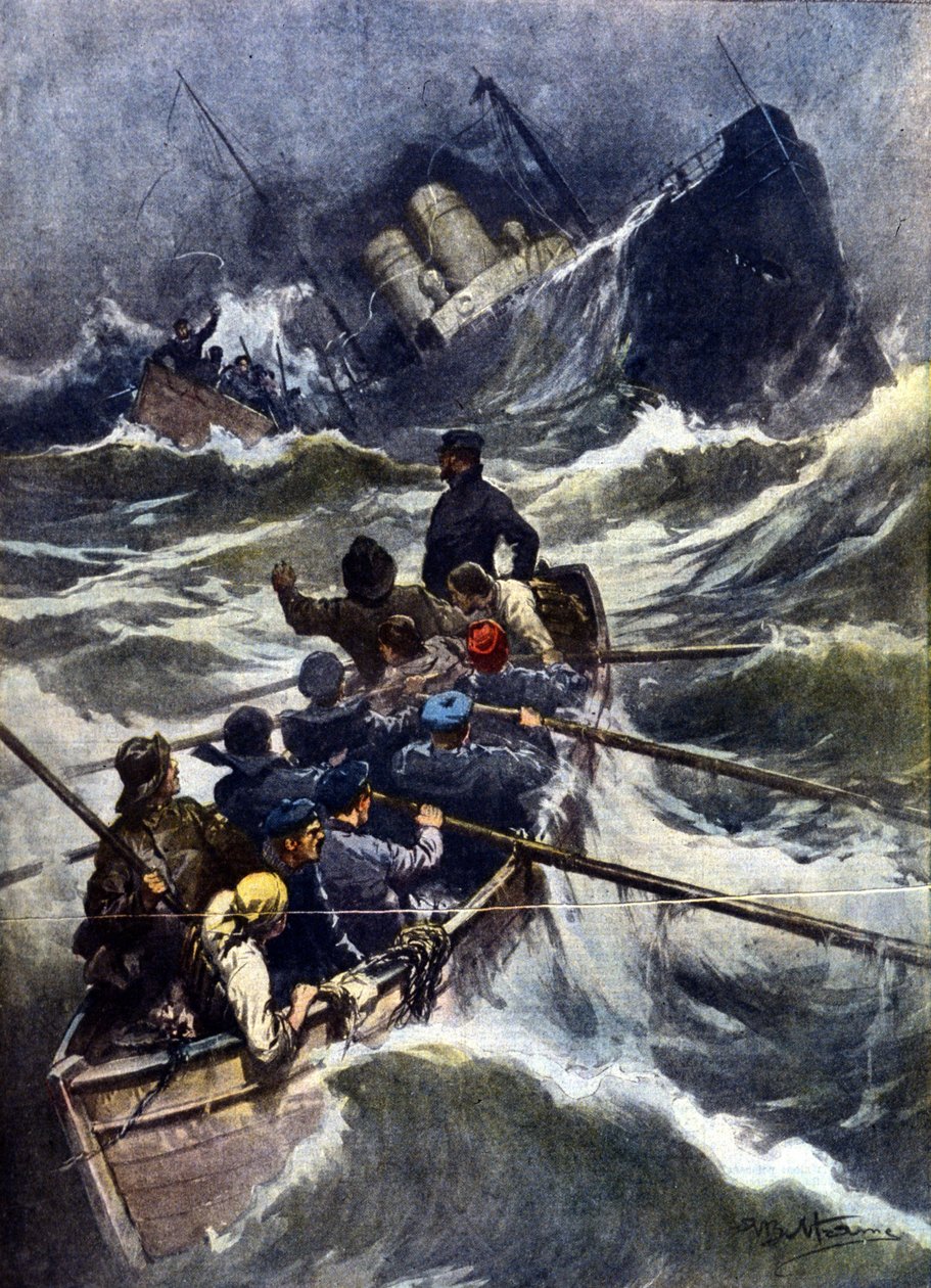 意大利皮翁比诺附近的沉船。"La Domenica del Corriere"，Beltrame的插图。1910 作者 阿基里·贝尔特拉姆（Achille Beltrame）