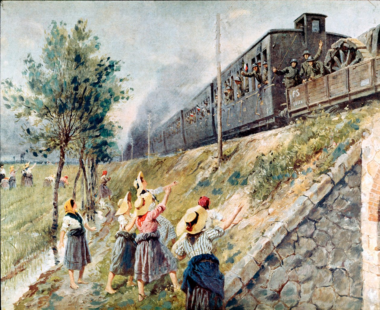 Achille Beltrame (1871-1945) 米兰当代历史博物馆绘画的意大利军用火车通道 作者 阿基里·贝尔特拉姆（Achille Beltrame）