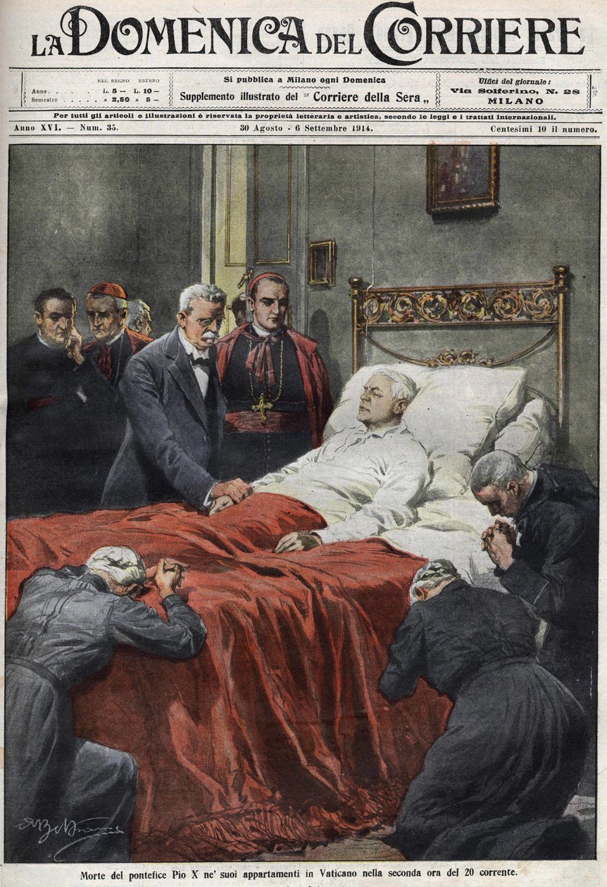 The death of Pope Pius X in 1914. Cover of the domenica del Corriere of August 30 作者 阿基里·贝尔特拉姆（Achille Beltrame）