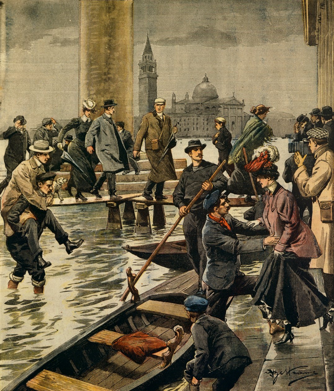 威尼斯圣马可广场的高水现象，作者 Achille Beltrame（1871-1945），来自 La Domenica del Corriere 作者 阿基里·贝尔特拉姆（Achille Beltrame）