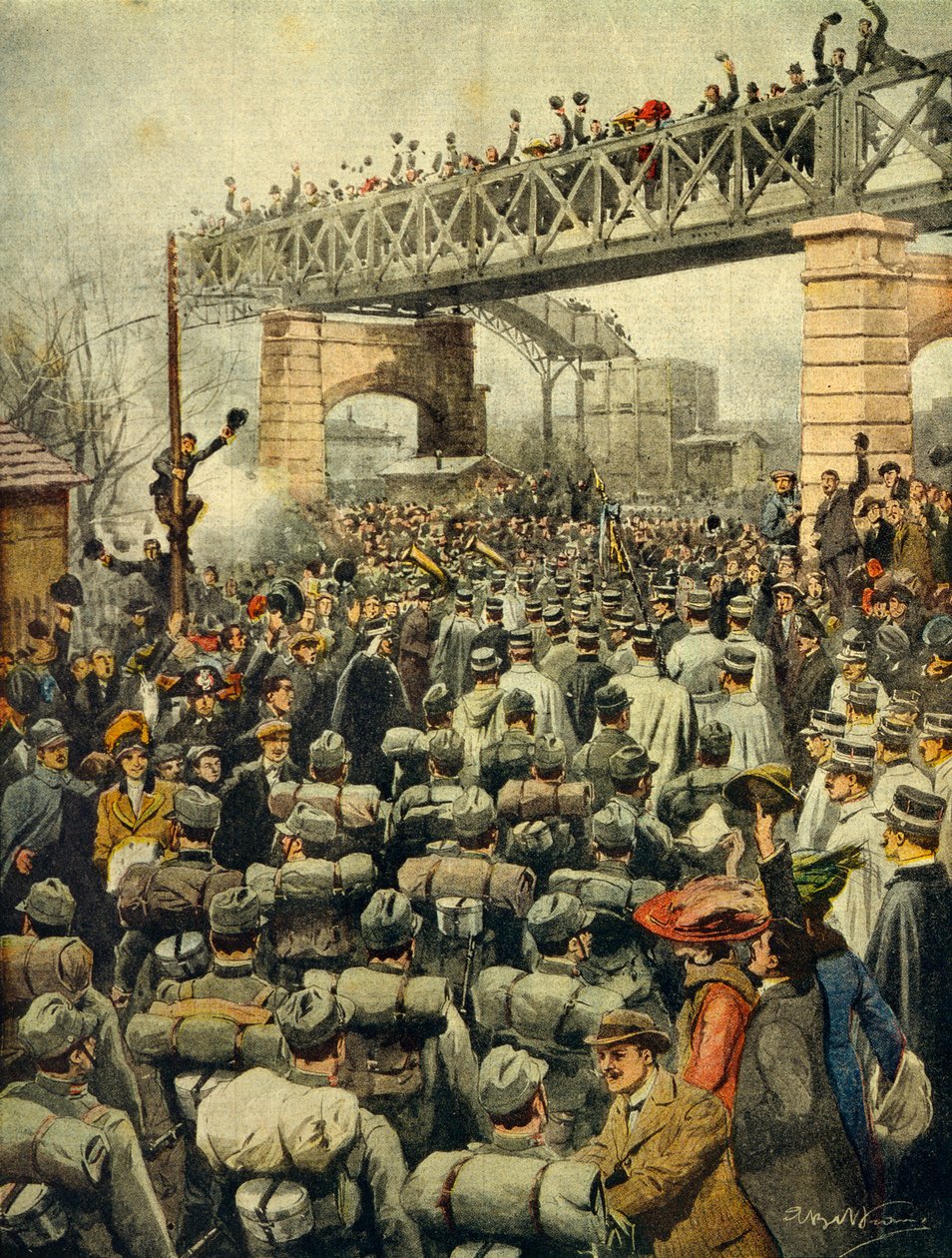 意大利军队在米兰从利比亚凯旋归来，插图画家Achille Beltrame（1871-1945），来自La Domenica del Corriere，1913年1月26日。 作者 阿基里·贝尔特拉姆（Achille Beltrame）